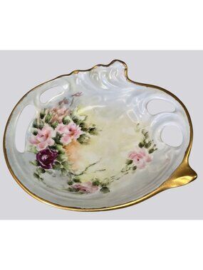 Antique Hand Painted Porcelain Dish Austria/Bohemia Mold 2449 Gold Trim